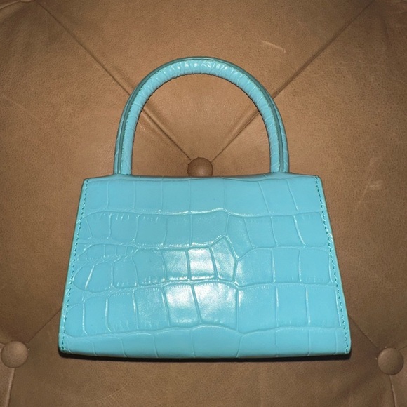 BY FAR croc embossed leather mini turquoise bag with removable strap & dust bag - Picture 5 of 7